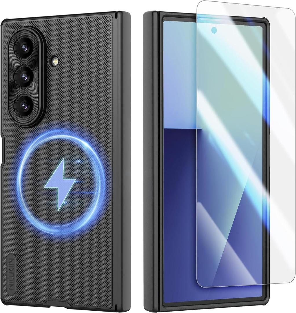 Nillkin for Samsung Galaxy Z Fold 7 Magnetic Case with Separate Screen Protector, [Compatible with MagSafe][Hinge Protection] Frosted Texture Slim Fit Protective Phone Case for Galaxy Z Fold 7 Black