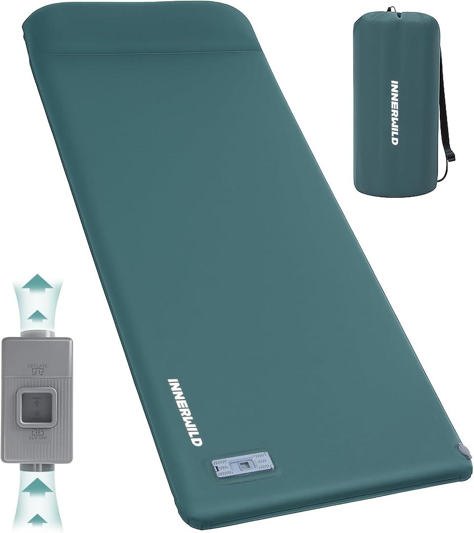 Sleeping Pad for Camping, 3.15" Thick Self Inflating Sleeping Camping Pad with Pillow&Electric Pump,Memory Foam Camping Mattress Pad, 4-Season Camp Sleeping Mat for Travel,Car,Tent,Home-Green, Single