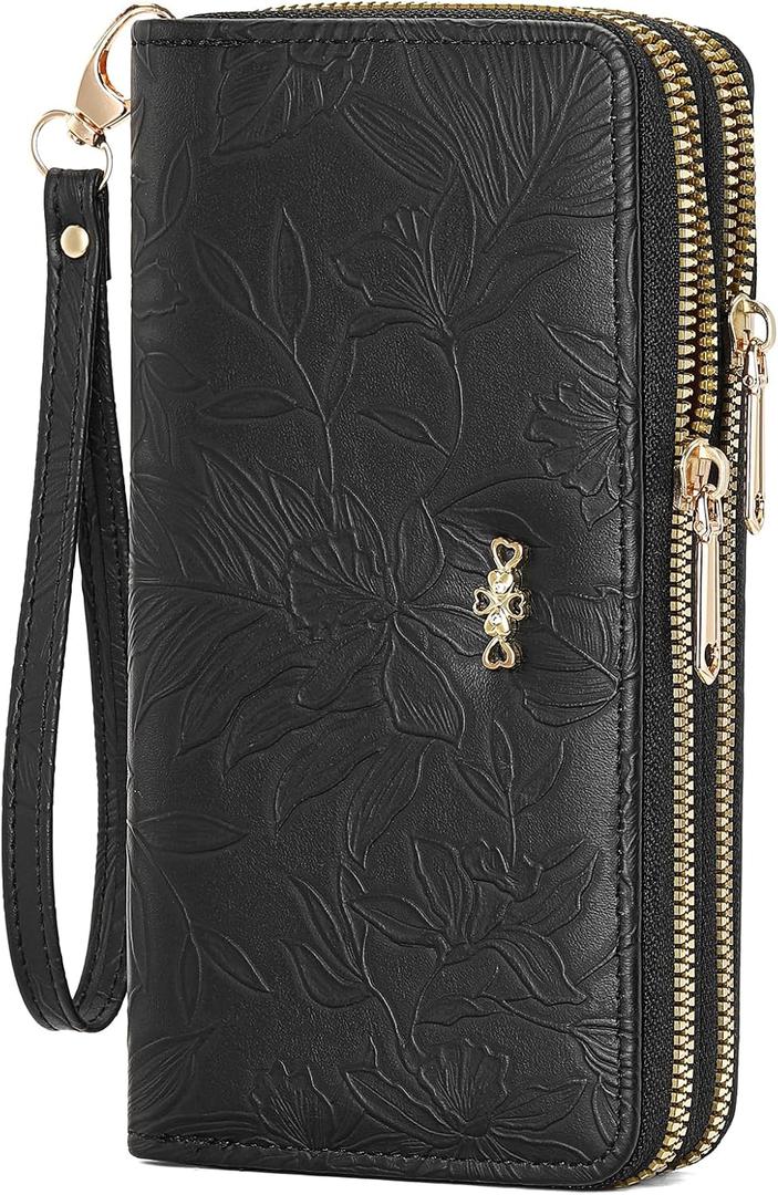 RNIEGA Wallet for Women Clutch Double Zip Around Credit Card Holder Leather Women's Wallet Large Capacity