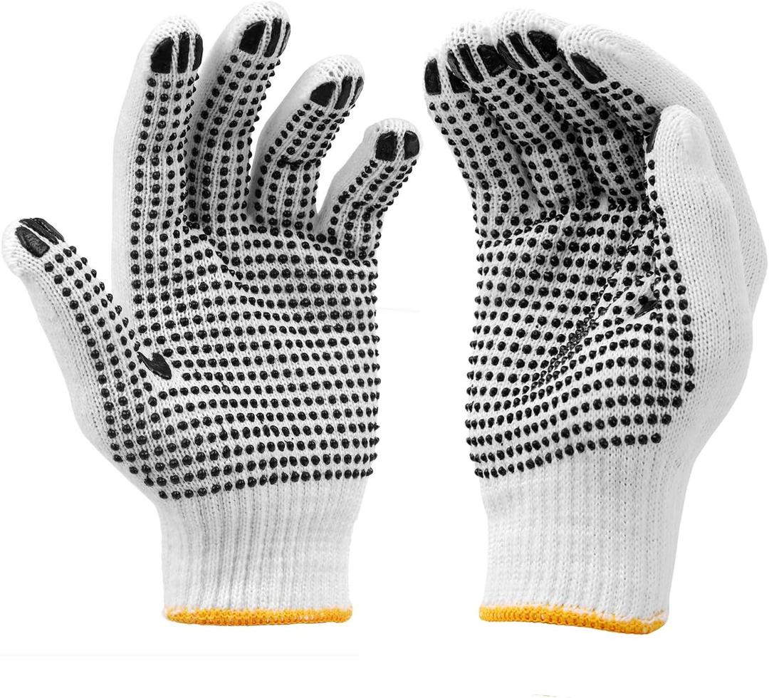 Grip Safety Work Gloves Anti-slip Dots Bulk Gloves Moist Cotton Knit Gloves for Garage Warehouse Construction (Black)