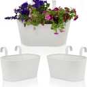 Beautiful Hanging Flower Pots for Outside Railing Or Fence - Stylish Set of 3 Outdoor Planters For Any Balcony, Porch or Deck - Window Planter Boxes Are Perfect to Grow Fresh Herbs & Flowers at Home (Cream White)