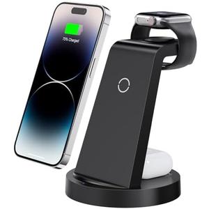 3 in 1 Charging Station for iPhone, Wireless Charger for iPhone 16e 16 15 14 13 12 11 X Pro Max & Apple Watch - Wireless Charging Station for AirPods 4 3 Pro