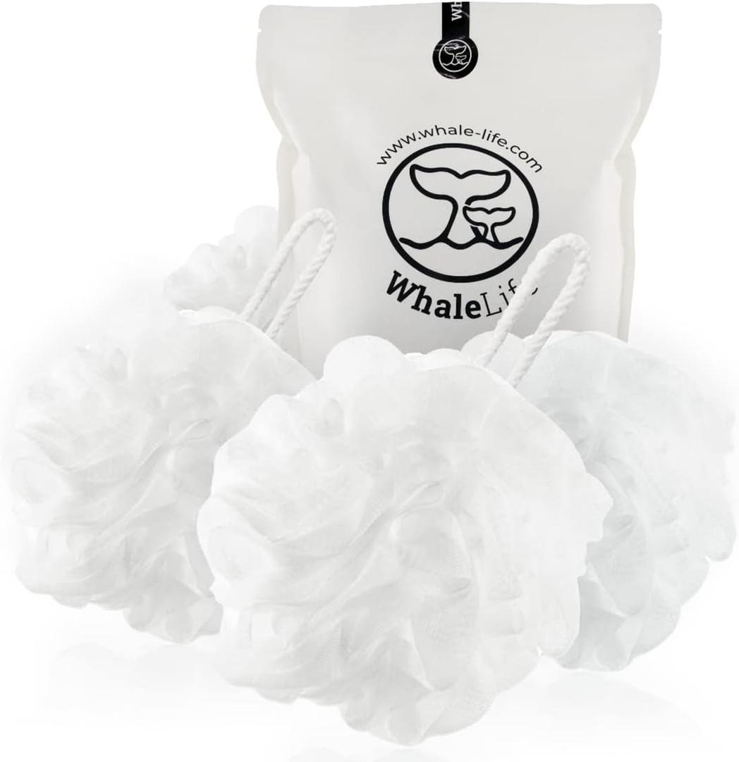 Loofah Sponge Bath Sponge for Women Men 4 Pack (White)