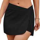GRAPENT Women's Swim Skirt High Waisted Asymmetric Wrap Bikini Tankini Bathing Suits Bottoms Side Split Swimsuit Skirts (Medium, Black)