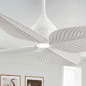 52" Tropical Ceiling Fans with Lights, Indoor Palm Leaf Ceiling Fan with Light and Remote for Living Room Bedroom, ABS Blades, Dimmable LED Lights, 6 Speeds, Adjustable Height-White