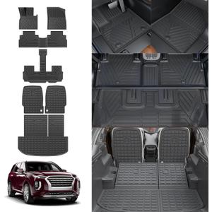 Floor Mats Compatible with 2020-2025 Hyundai Palisade 7 Seats Cargo Liner Back Seat Cover Protector 2024 Palisade Accessories (2nd Row Backrest Mats+Trunk Mat with Backrest Mat+Floor Mats)