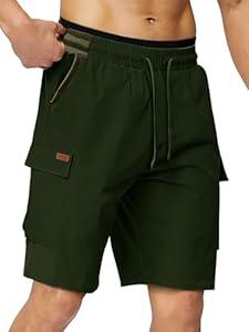 DAINASONG Men Shorts Casual, Men's Cargo Shorts Elastic Waistband Drawstring Hiking Short Pants with Multi Pockets, Green Medium