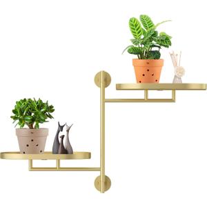 Rotating Window Shelves for Multiple Plants Indoor,2-tier Metal Corner golden Plant Stand Holder Floating Hanger Shelf for WallWindows Sill Gifts for Planter Lover to Enhance Home Decor