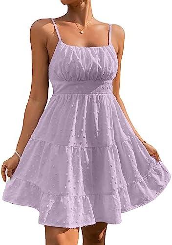 Floerns Women's Swiss Dots Sleeveless Ruched Bust Ruffle Hem Cami Short Dress
