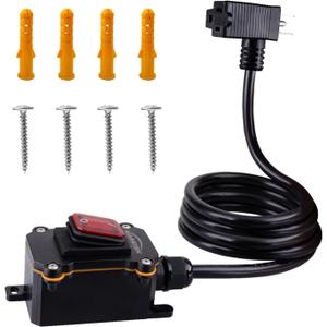 Inline Cord Switch with 10FT Cable Piggyback Plug(3-Pronged), IP67 Waterproof Extension Cord with On/Off Switch, AC/DC 20A-125V,16A-250V Inline Power Switch with Red LED Rocker Button