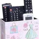 Decorative Remote Control Holder, Leather TV Remoter Caddy Storage Box Desktop Organizer Makeup Brush Pen Holder Storage Fits TV Remotes, Media Controllers, Office Supplies (Dress Pattern)