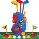 Liberry Toddler Golf Set with Putting Mat for 2 3 4 Years Old Boys Girls, Upgraded Kids Golf Cart with Unique Shoulder Strap Design, Indoor and Outdoor Golf Toys Gifts