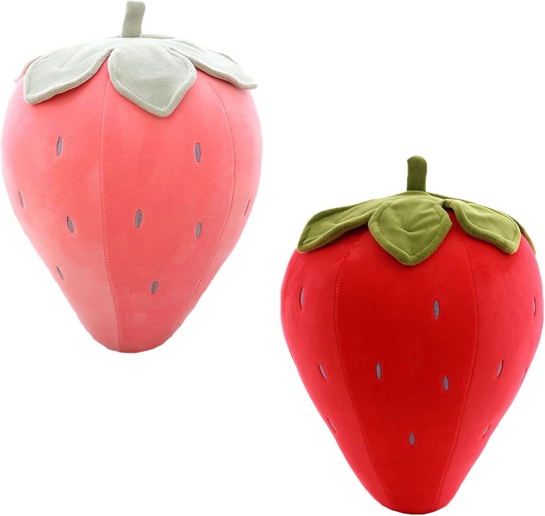 zhidiloveyou 2PCS 9" Strawberry Plush Pillow Soft Stuffed Fruit Toy for Kids Adults