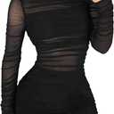 SweatyRocks Women's Sheer Mesh Long Sleeve Slim Fit Sexy Ruched Shirt Romper Shorts Bodysuit (Black, M)