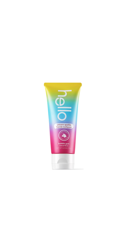 hello Unicorn Sparkle Kids Fluoride Toothpaste, Natural Bubble Gum Flavor, ADA Approved, Ages 2+, No Artificial Sweeteners, No SLS, Gluten Free, Vegan, Pack of 1, 4.2 oz Tubes