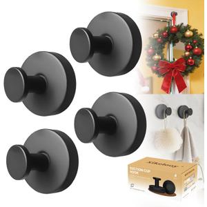 4Pcs Suction Cup Hooks, Suction Cup Hooks for Shower,Removable Towel Hooks for Bathroom Window Glass Door Wall, Bath Robe Looafh Wreath Hook for Hanging (Black)