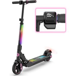 EVERCROSS EV06C Electric Scooter, Foldable Electric Scooter for Kids Ages 6-12, Up to 9.3 MPH & 5 Miles, LED Display, Colorful LED Lights, Lightweight Kids Electric Scooter (Black Pink)