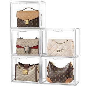 HBlife 5 Pack Purse Storage Organizer for Closet, Medium Clear Stackable Handbag Display Case Box with Magnetic Door for Collectibles, Cosmetics, Women Heels and Toys