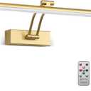 Wireless Picture Light,5200mAh Battery Operated Picture Lights with Remote,Gold Picture Light, Full Metal Painting Light for Wall Display, Gallery,Portrait,Bedroom (Gold) (Gold-Curved Arm)