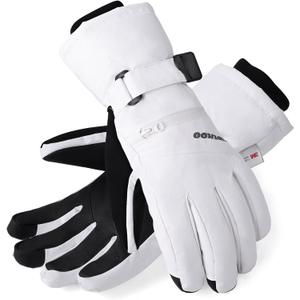 Waterproof Warm 3M Thinsulate Snow Gloves - Touchscreen, Cold Weather Winter Gloves for Snowboarding, Fits Both Men & Women (Small, White)