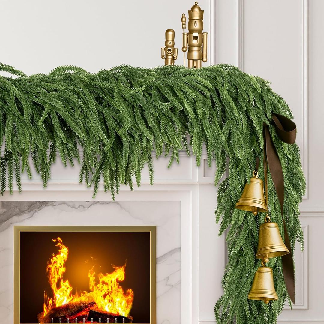 Neitra 2Pcs 6FT Artificial Norfolk Pine Garland with 120 Branches, Real Touch Christmas Garland for Table, Mantle, Stair, Wall, Indoor, Outdoor Christmas Decorations