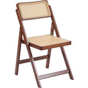 Tiita Rattan Dining Chairs Set of 1, Mid Century Modern Folding Chair, Bamboo Folding Dining Chairs for Small Space, Dining Room, Living Room, Bedroom, Walnut