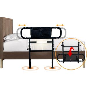 Adjustable Bed Rails for Elderly Adults Safety with Motion Light,Foldable Heavy Duty Bed Rail with Extended Grab Bar,Pouch Bag & Support Legs, Fits King,Queen,Full,Twin Bed, Support 350lbs, Black