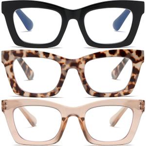 Stylish Readers for Women Reading Glasses with Blue Light Blocking and Spring Hinge (1.5 X, Black/Brown/White Tortoiseshell)