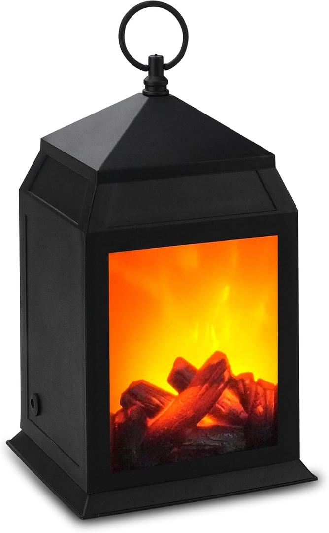 Bestview Fireplace Lanterns Decorative,Small Fake Fireplace,USB Rechargeable Battery Powered LED Flame Effect Fire Lamp for Indoor & Outdoor Christmas Decoration (No Heater Function Black)