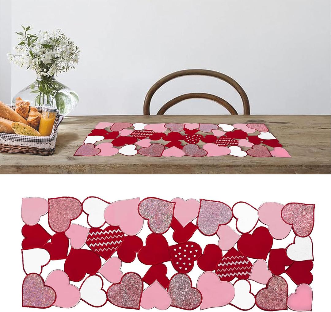 OWENIE Valentines Day Table Runners, 13 x 36 Inch Valentines Table Centerpieces, Embroidered Love Heart Red Table Decorations, Mother's Day or Wedding Table Decor , Washable