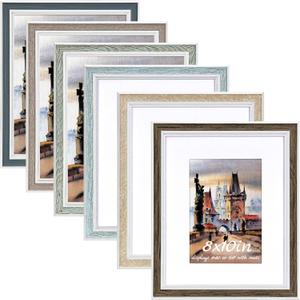 Daofary 8x10 Picture Frame Set of 6, Rustic Farmhouse Photo Frame, Display 5x7 with Mat or 8x10 Without Mat for Decorative on Wall Hanging and Tabletop Placement