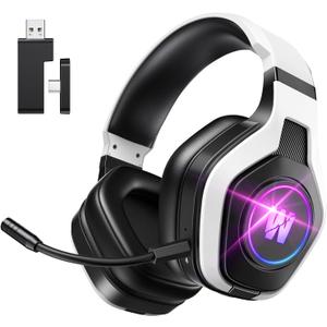 Wireless Gaming Headset for PS5, PC, PS4, 2.4G/Bluetooth Gaming Headphones with Noise Canceling Microphone, USB and Type-C Connector, 7.1 Surround Sound, RGB Lighting, 60H Battery