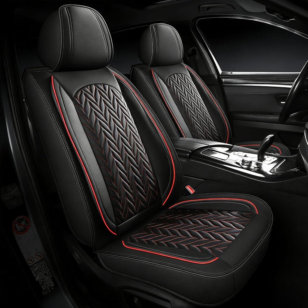 SCITOO Seat Covers Full Set,Universal Car Seat Covers Waterproof Car Seat Protector Automotive Seat Covers,Vehicle Seat Cover Set for Cars SUV Pick-up Truck Sedan (Full Set, Black And Red) | Waterproof Car Seat Protector Automotive Seat Covers,Vehicle Seat Cover Set for Cars SUV Pick-up Truck,Airbag-compatible