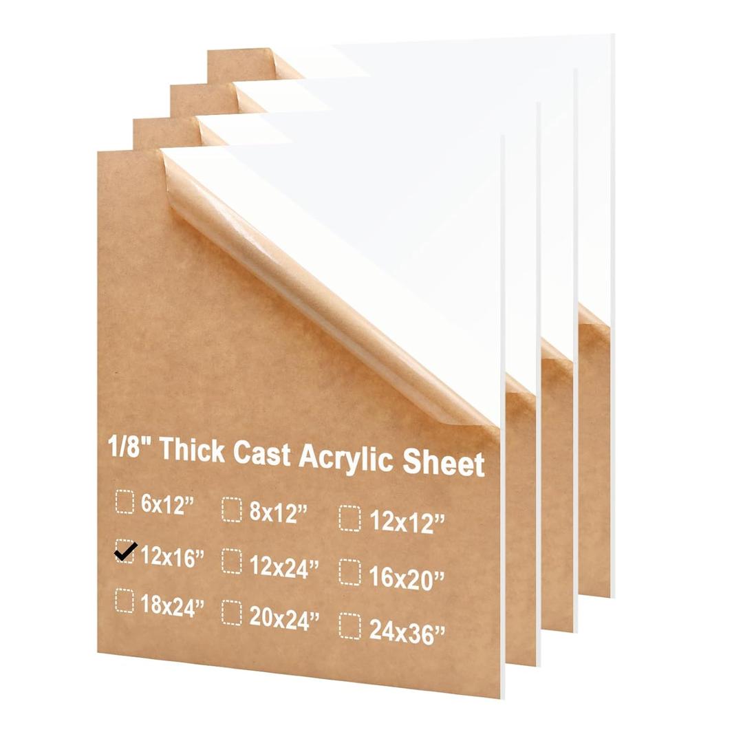 KINLINK 12x16 Plexiglass Sheets 1/8 inch Thick - 3mm White Cast Acrylic Sheet, Plastic Board Polycarbonate Sheet for DIY Project, Craft, Table Top, Acrylic Sign and Wedding Invitation 4 Pack
