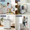 Sufdari 90L Laundry Basket with Wheels, Rolling Laundry Hamper with Lid and Handles, Plastic Rattan Clothes Organizer, Dirty Clothes Basket for Laundry Room, Bedroom, Dormitory Storage