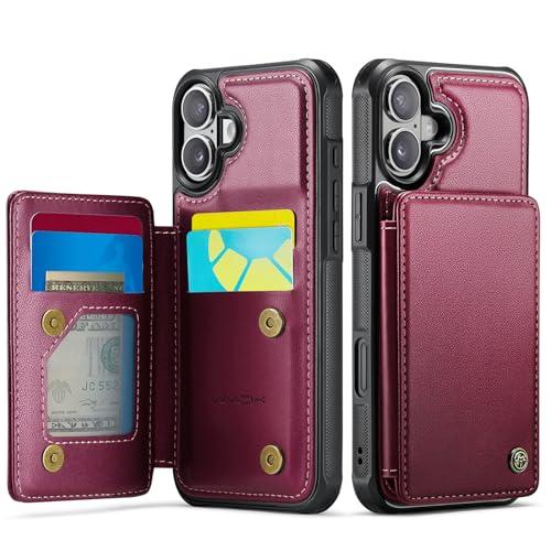 Vinich for iPhone 17 Wallet Case with Card Holder, RFID Blocking Credit Slots Kickstand Shockproof Phone Cover Fit for iPhone 17 6.3" Wine Red