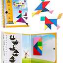 Coogam Travel Tangram Puzzle - Magnetic Pattern Block Book Road Trip Game Jigsaw Shapes Dissection STEM Games with Solution for Kid Adult Challenge - IQ Educational Toy Gift Brain Teasers 360 Patterns