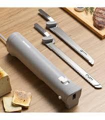 Electric Knife, Electric Bread Knife with 4 Stainless Steel Blades, Safety Lock Switch, Electric Cutting Knife for Meats, Poultry, Bread, Cheese & More (Gray)