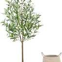 Warmplants Artificial Olive Tree, 5ft Tall Fake Olive Leaves Plant with Basket, Indoor Outdoor Faux Olive Topiary Silk Tree for Home Livingroom Office House Dcor