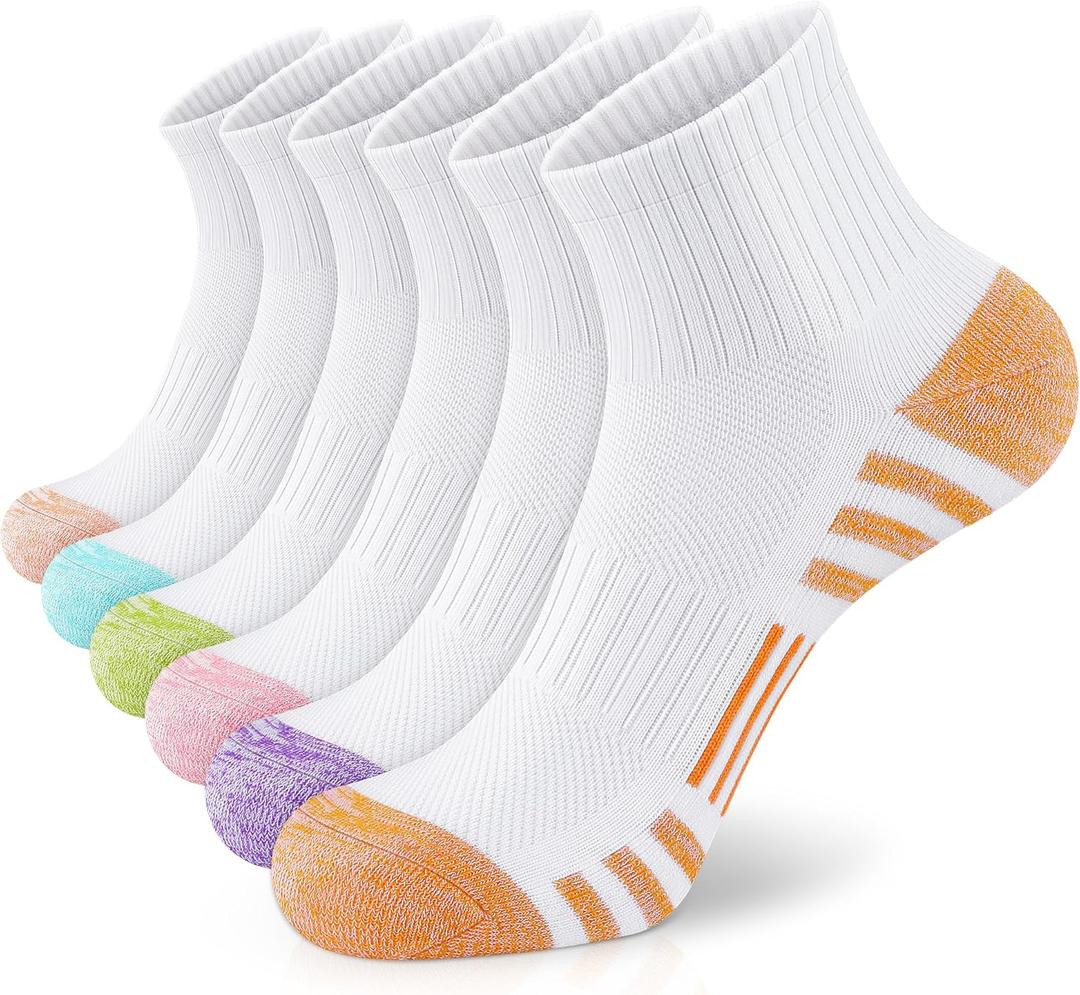 Airacker Athletic Quarter Socks with Cushion Running Ankle Socks for Men Women 6 Pairs (12-14, Mixedcolor)