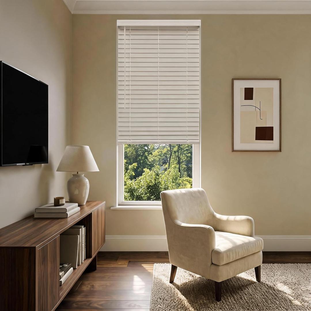 MR.DANCE 2" Cordless Faux Wood Blinds for Indoor Windows, Easy to Install, 25"W x 48"H