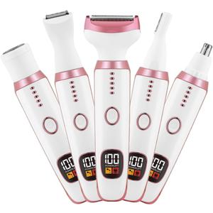 Electric Razors for Women, Bikini Trimmer for Women 5 in 1 Body Shaver for Nose Hair Face Eyebrow Arms Legs Armpit Underarm Pubic Area, Replaceable Lady Facial Razor Painless USB Charge Female Gift