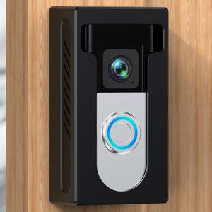 QIBOX No Drill Adhesive Video Doorbell Mount, Compatible with Ring/Blink Wireless Video Doorbell, Anti-Theft, Black Aluminum Steel, Wall Mount