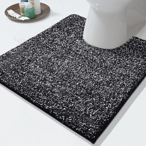 Yimobra Toilet Rugs U Shaped Washable, Soft Absorbent Microfiber Bathroom Rugs, Non Slip Quick Drying Shaggy Bath Mat,Contour Bathroom Mats for Toilet Base, Home Essentials,24x20,Black and White