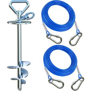 Catapamey Dog Tie Out Cable and Stake,with 2x15 Feet Heavy Duty Cable(up to 200lbs),360 Swivel Dog Run Anchor,Runner for Yard-No Tangle,Ideal for Outdoor Camping