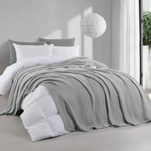 HOMBYS Oversized King Muslin Blanket - 100% Cotton 6 Layer for Adult, Giant Lightweight Summer Gauze, Extra Large (120x128) (120x128)