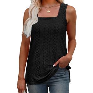 OFEEFAN Womens Tank Tops Square Neck Summer Loose Fit Casual Basic Fashion Flowy Sleeveless (Small, 0-black)