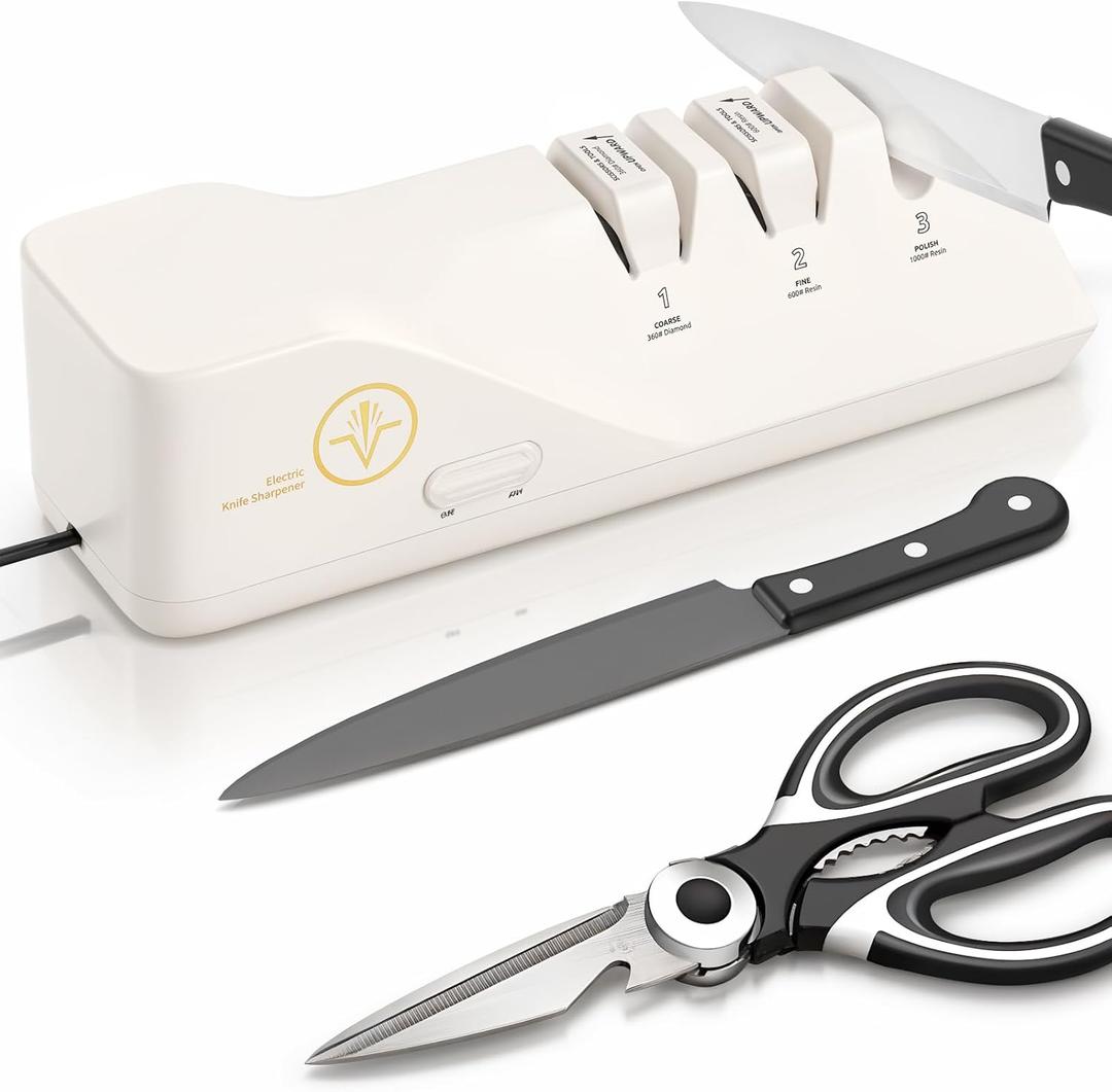 Professional Electric Knife Sharpeners with 100% Diamond Abrasives and Precision Angle Guides, Multifunctional 3-Stage Slots, Applicable to Straight Knife and Ceramic Knife
