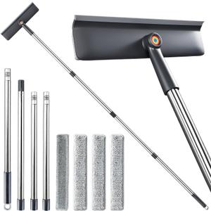 3-in-1 Window Squeegee for Home - 60" Window Cleaning Kit with 3 Microfiber Cloths & Screen Brush, All-in-1 Cleaner Tool for Outdoor Windows, Glass Door & Screens, Lightweight & Easy Storage