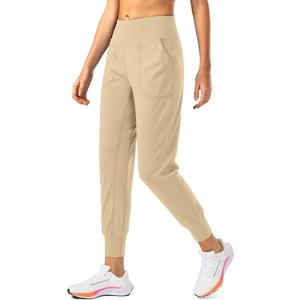 Soothfeel Women's Joggers with Zipper Pockets Petite/Regular/Tall High Waisted Athletic Workout Yoga Pants Joggers for Women (Medium, Khaki)